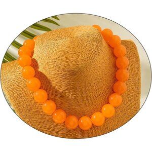 Women's Orange Handmade Chunky Beaded Large Round Beads Necklace